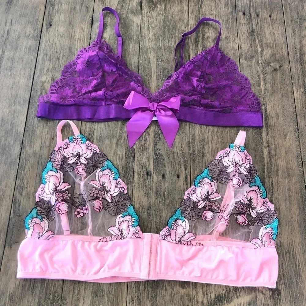 NWOT Shein size 4XL Bundle of 2 Lace Bralettes Bras Purple‎ Pink Lacey Intimate